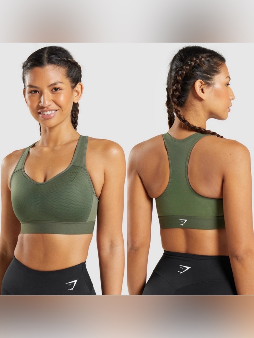Gymshark Olive Green Racerback Medium‑Support Sports Bra